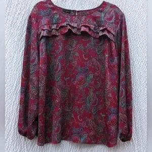 NWOT Talbots Women's Plus Size Burgundy Multi Color Paisley Print Blouse Size 3X
